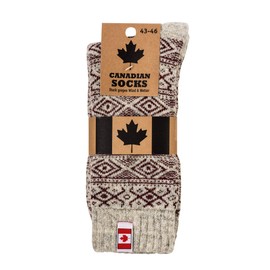 2Pair Men socks, Natural Premium Canadian Pattern Style wool socks, Lambs Heavy wool Blend, Thick Full Plush Thermal socks (9.5-12.5, Red)