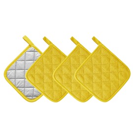 Kitchen Pot Holders Set Heat Resistant Pure Cotton Potholders Kit Trivets Large Coasters Hot Pads Terry Pot Holders for Everyday Cooking and Baking by 7 x 7 Inch (Yellow)