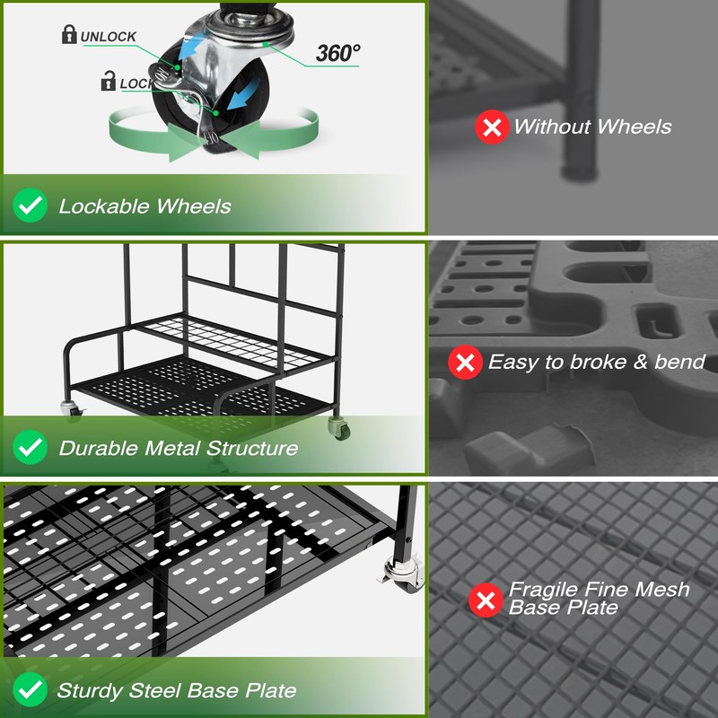 Garden Tool Organizer Rack with Wheels Up to 39 Tools,