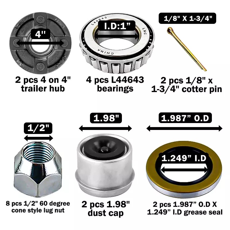 TechTrack Trailer Hub Kits 4 on 4 for 2000 lbs