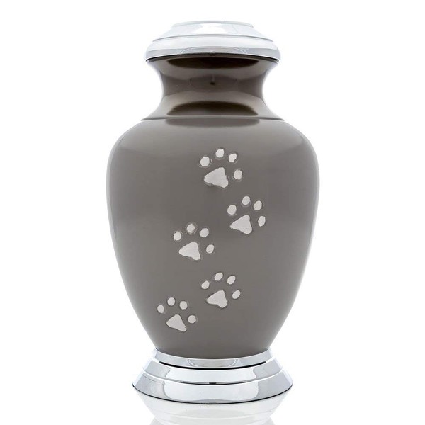 Kennedy Paws Series Pet Urn (Small, Slate, Pewter, Vertical, Chrome)