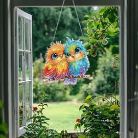 Gamteldot Hanging Diamond Art Kits for Adults,DIY Double Sided Special Shaped Diamond Art Crafts,7.87"X7.87" Suncatcher Diamond Painting Pendants Kits for Home Wall Window Garden Gift (Cute Birds)
