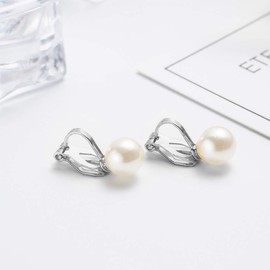 ADAIER Clip On Stud Earrings with 8mm Simulated Freshwater Shell Pearl,Non-Pierced Ears Jewelry for Women (SE-08) (Silver)