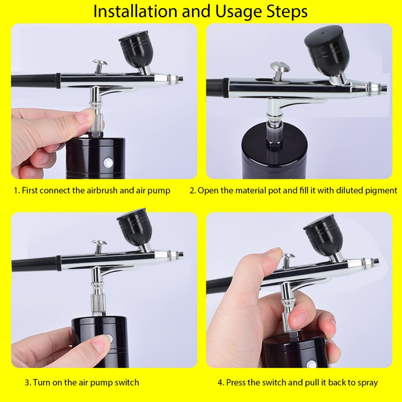 Airbrush Kit 27PSI 0.3mm Nozzle Cordless Rechargeable Portable Air Brush