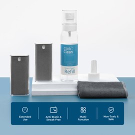 CLICK CLEAN Screen Cleaner Kits - 2 All-in-One Mist Cleaner with 4 oz Refill, 1 Microfiber Cloth(7.8 x 7.8in), 1 Mini Funnel, and 1 Sprayer - for All Phones, Laptop and Tablet Screens