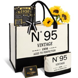 95th Birthday Gifts for Women Canvas Tote Bag Travel Gear,Unique 95 Years Old Gifts for Wife/Mom/Sister/Aunt/Friends/Her, Vintage N°95 Beach Bag & Cosmetic Bag & Back in 1930 Poster