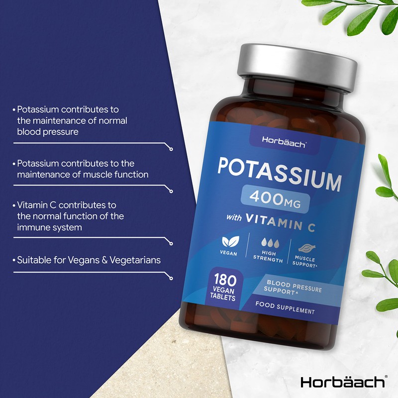 Potassium Supplement 400mg with Vitamin C | 180 Vegan Tablets