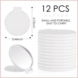 Jetec 12 Pieces Mini Folding Mirror Round Compact Mirror Portable Pocket Mirror Makeup Small Mirror Vintage Portable Travel Makeup Mirror for Women Girls (White)