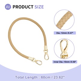 SUIKIHUM 2 Pack Braided Purse Straps, (60cm/23.62" Replacement Purse Strap) PU Leather Handbags Handles with Golden Spring Buckle for Clutch, (Apricot)