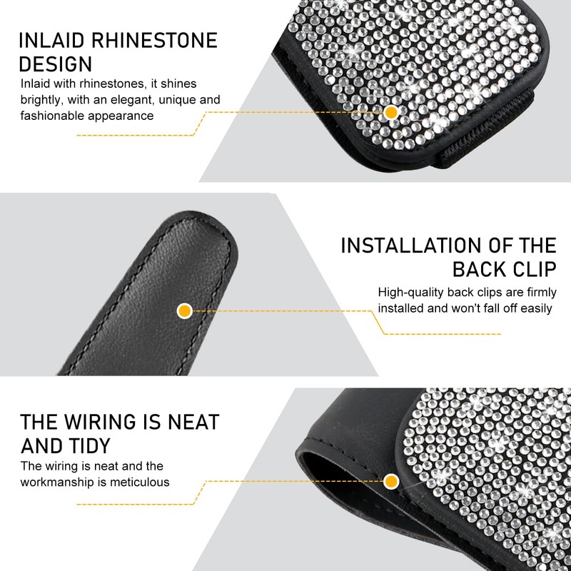 Ferianl Bling Sunglasses Holder for Car, Magnetic Leather Sunglasses Holder,