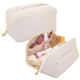 Unisex Large Capacity Toiletry Bag Multi-Compartment Zipper PU Leather 11.50 x 21.50 x 11.50 cm Beige Classic, beige, Classic