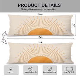 Pleonox Boho Orange Sun Sunshine 20x54 Body Pillow Cover Case, Mid Century Modern Boho Horizontal Sunset Sunrise Decorative Long Hug Pillow Cases for Bed Couch