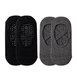 WeddHuis 2 Pairs of Yoga Socks for Women Non-Slip Grip Socks with Straps Non-Slip Socks for Barre Fitness Pilates Ballet Dance Barefoot Training (Black + Grey), colour
