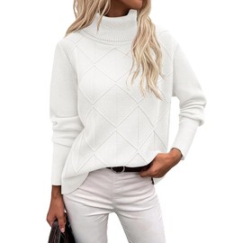 Zeagoo Womens Sweaters 2025 Turtleneck Long Sleeve Ribbed Knitwear Pullover Basic Fall Outfits White