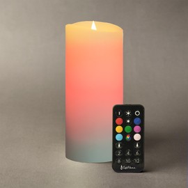 Softflame Flameless Multi Color Flickering Moving Flame 3"x 7" Pillar LED Candle，Battery Operated, Real Wax, White, Remote Control with Timer