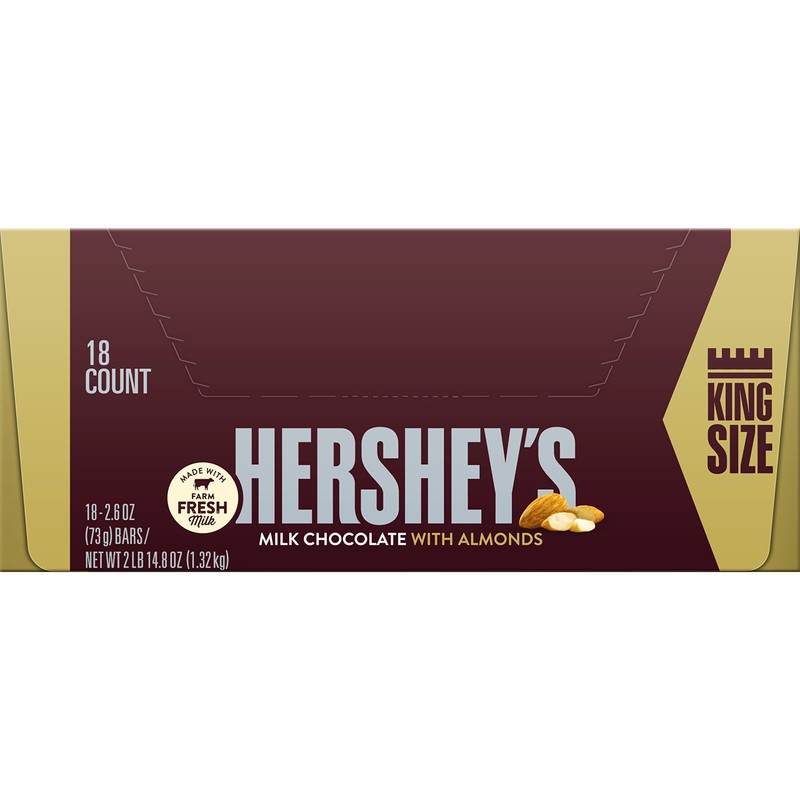 HERSHEY'S Milk Chocolate with Whole Almonds Candy Bars, 2.6 oz