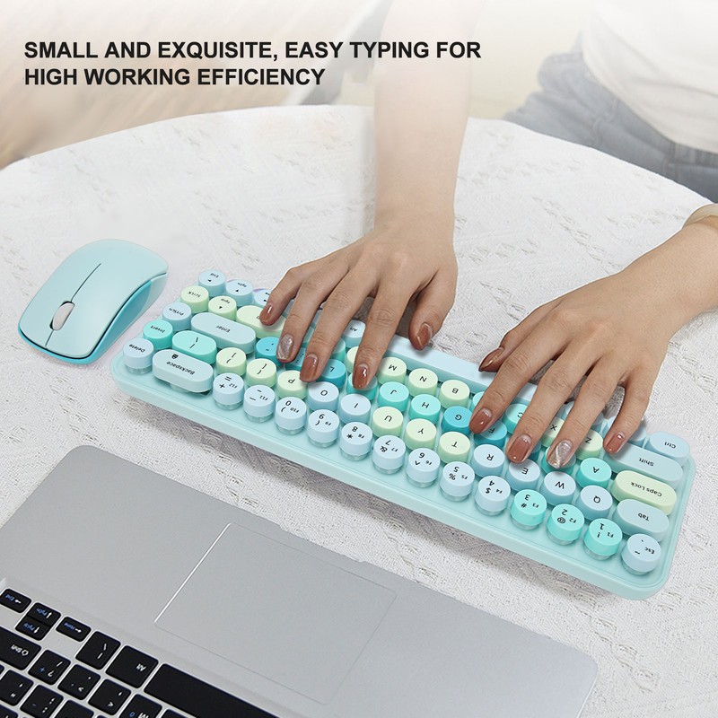 Keyboard Mouse Combo 2.4GHz Wireless Cute Retro 68 Round Keycaps