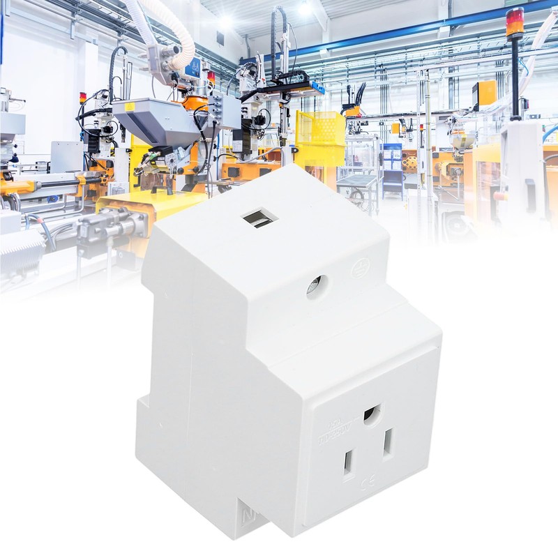Din Rail Mounted Receptacle, AC 110-250V 15A Outlet Power Module