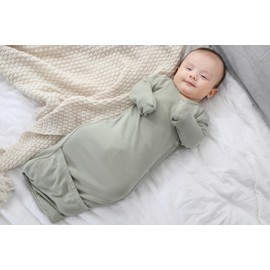 O2 BABY Baby Organic Cotton Kimono Gown with Mitten Cuffs and Fold-Over Pouch, Unisex Long Sleeve Infant Sleeper Sleeping Bag(3-6Months, Green)