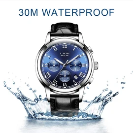 LIGE Mens Watches Fashion Luxury Blue Analog Quartz Watch Mens Business Dress Automatic Date Watch Waterproof Sports Chronograph Wristwatch