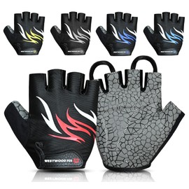 WESTWOOD FOX Cycling Gloves for Men & Women - Cycling Gloves Half Finger Padded Non-Slip Breathable Lightweight Palm Shockproof MTB BMX Cycling Gloves Short (Red, L)