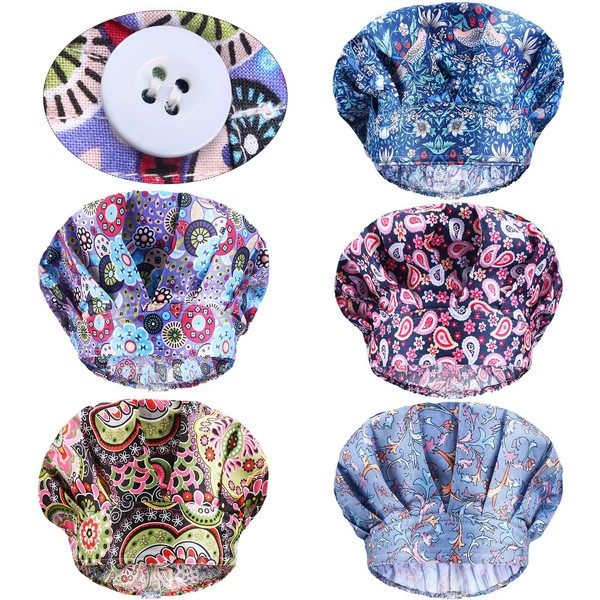 Geyoga 5 Pieces Cap with Buttons and Sweatband Printed Caps Adjustable Tie Back Hats for Women Men (Floral Pattern)