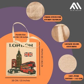 MINIMARG Printed100% Cotton Canvas Tote Bags for gift, Present, Student, Teacher, Bride, Souvenir, eco-friendly Reusable Tote Bags -Size 38x42cm+65cm long Handle (The London City)