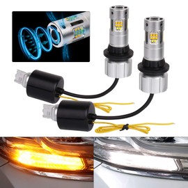 Mixsuper T20 WX3X16D 7440 LED Turn Signal Position Kit with Cooling Fan, Waterproof, Bulb, 2 Colors, Industry First Model, Amber, 3600LM, 28W, Turn Signal, White, 1600LM 6W, Daylight, No Flat,