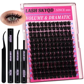 Lash Clusters Kit Eyelash Clusters 12‑18mm Long Volume Individual Lashes Wispy Fluffy Cluster Eyelash Extensions Bond & Seal Spiky D Curl Lash Extension Kit by LASH SKYQD