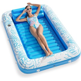 Pool Float Inflatable Tanning Pool Lounger Float, 71" x 48" Large Pool Floats Adult with Pillow & Drink Holder,Sunbathing Water Lounge Floaties Tub Raft for Lake, Backyard, Beach Pool Party