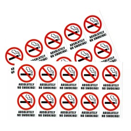 Unbranded ABSOLUTELY NO SMOKING stickers | white | outdoor durable | decals - 1.5" wide x 2" tall (20 decals per order)