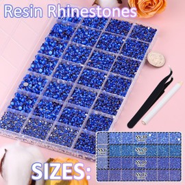 30000Pcs Resin Rhinestones for Bedazzling with Tweezers, Royal Blue Rhinestones for Crafting with B7000 Jewelry Glue for DIY Crafts Clothing Tumblers Shoes Fabric Nail Art