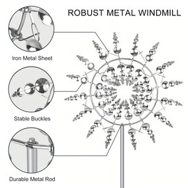 Magical Windmill, Unique and Magic Metal Windmill, 3D Iron Windmill, Magic Metal Kinetic Sculpture, Wind Spinner, Windmill Garden, Suitable for Garden, Patio, Landscape Decoration