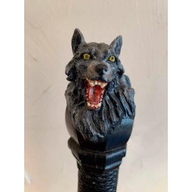 Wolf Head Poplar Hand Carved Walking Stick - House Stark Sigil Staff - With Rubber End Cap