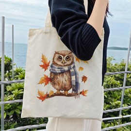 Dlzdn Fall Owl Canvas Tote Bag For Women Aesthetic Shopping Grocery Bag Beach Bag Gifts for Women Teacher Bag Reusable Grocery Bag Thanksgiving Day Gift