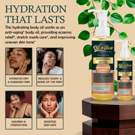 OilnGlow Sandalwood Scented 100% Pure Natural Hydrating Body Oil After Shower with Vitamin E, Coconut, Jojoba, Olive & Sweet Almond Moisturizing Body Oil For Women & Men Dry Skin -5.07 fl oz/150ml