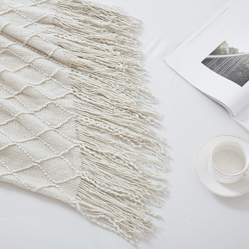 BOURINA Textured Solid Soft Sofa Throw Couch Cover Knitted Decorative