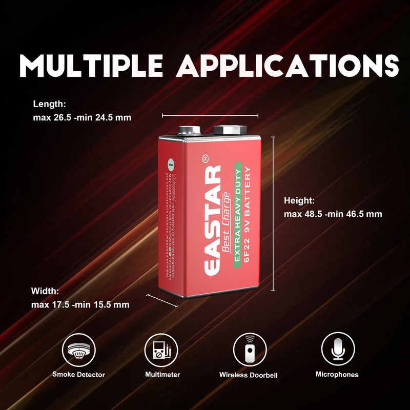 EASTAR BTS 9V Carbon Zinc Batteries – 4 Pack 6F22