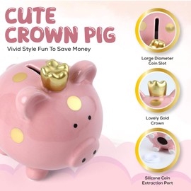SOBEIT Crown Piggy Bank, Small Coin Bank, Princess Piggy Bank Coin Bank Money Saving Bank for Kids Girls Boys(Pink/4.64”L x 5.51”W x 5.19”H)