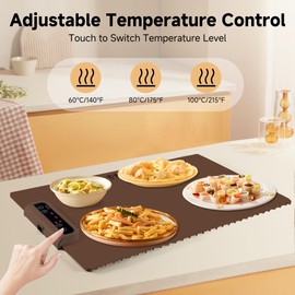 Food Warming Mat- Foldable Warming Mat for Food with Adjustable Temperature Control Time Moders Locking Function Electric Warming Tray for Parties,Home,Travel,Buffet Brown
