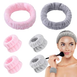6 Pcs Skincare Headband, Headband for Washing Face, Soft Elastic Wrist Bands for Face Washing, Skin Care Headband Set Face Wash Wristband for Women Girls Makeup Bath Shower(Pink, Gray)