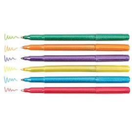 Baker Ross Sparkle Glitter Pens — Broad-Tip Fibre Markers for Kids' Paintings, Arts and Crafts, Projects, Cards and Decorations (Pack of 6)