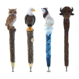 Planet Pens Bundle of Owl, Eagle, Wolf, Bison Novelty Pens - Fun & Unique Office Supplies Ballpoint Pens Colorful Wild Life Animals Writing Pens Instrument For Cool School & Office Decor - 4 Pack