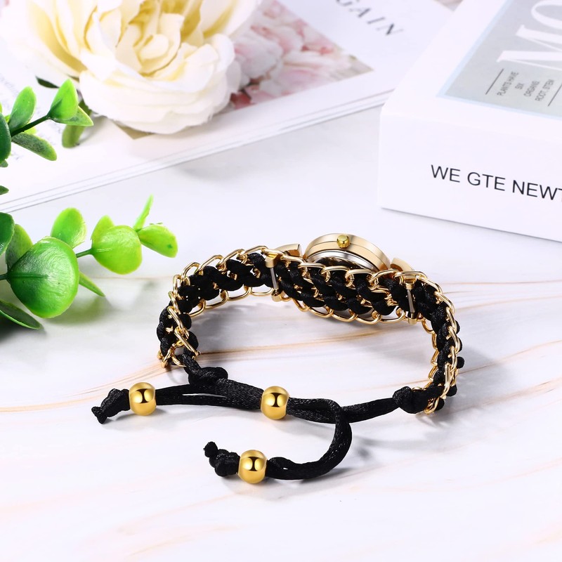 JewelryWe Womens Handmade Braid Watch Analog Quartz Bracelet Dress Watch