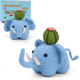 XIANFANG 2 PCS Easy Crochet Animals Starter Kit with Slowly Step-by-Step Video, Elephant Family Mothers Day Gifts DIY Knitting Supplies Kit for Beginners Adults and Kids