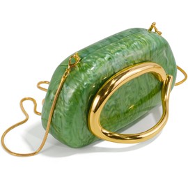 NEWROGENG Clutch Purses for Women Formal, Marble Acrylic Evening Bags with Chain, Trendy Metal Handle Purses and Handbags 2025, Marble Green