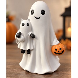 Halloween Ghost Pet Ornament for Home & Car – Resin Spooky Figurine for Party Displays and Dashboard Decor