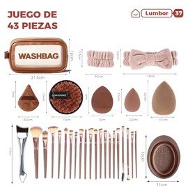 Lumbor37 Set de Brochas para Maquillaje 43 Piezas, Kit Profesional Completo, con Brochas de Base, Esponjas y Accesorios de Belleza, para Maquillar Ojo