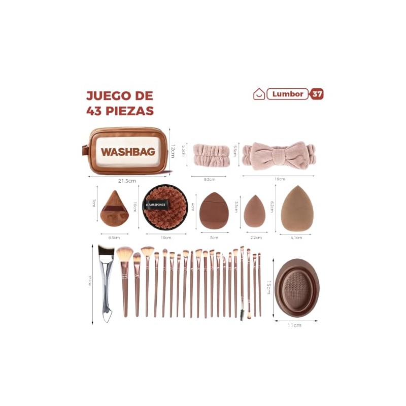 Lumbor37 Set de Brochas para Maquillaje 43 Piezas, Kit Profesional