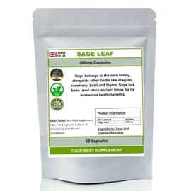 Sage Leaf Capsules 800mg 100% Pure (High Strength Supplement) No Filler (60)